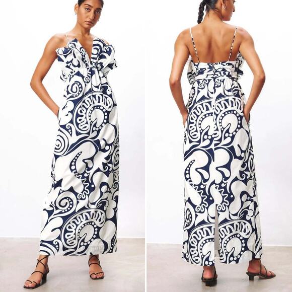 NWT Mara Hoffman Raquel Maxi Strap Floral Dress White Navy V neck Size 2 - Picture 3 of 11